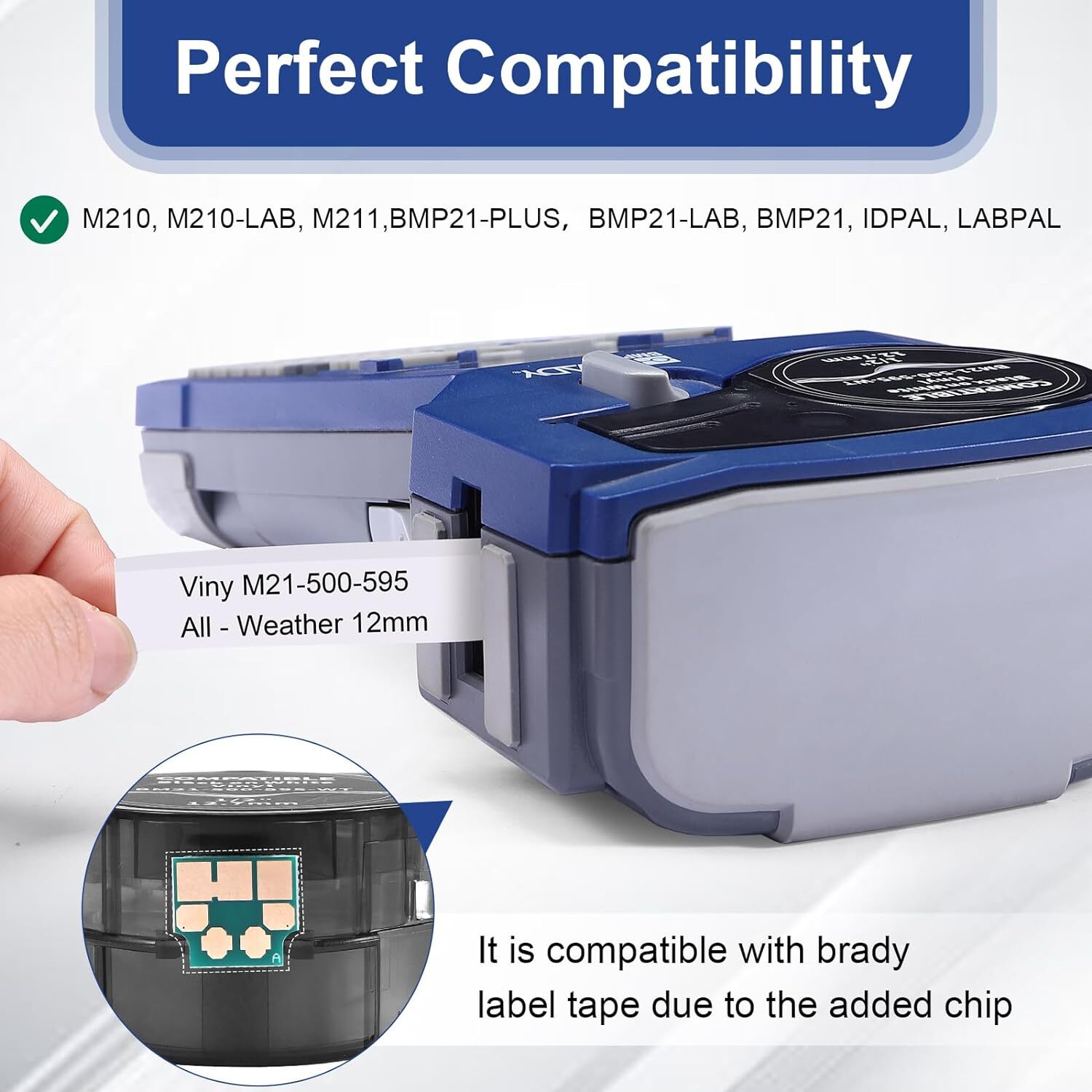 10PK For Brady BMP21-PLUS M21-500-595-WT Label Cartridge Black/White 1/2" x 21'