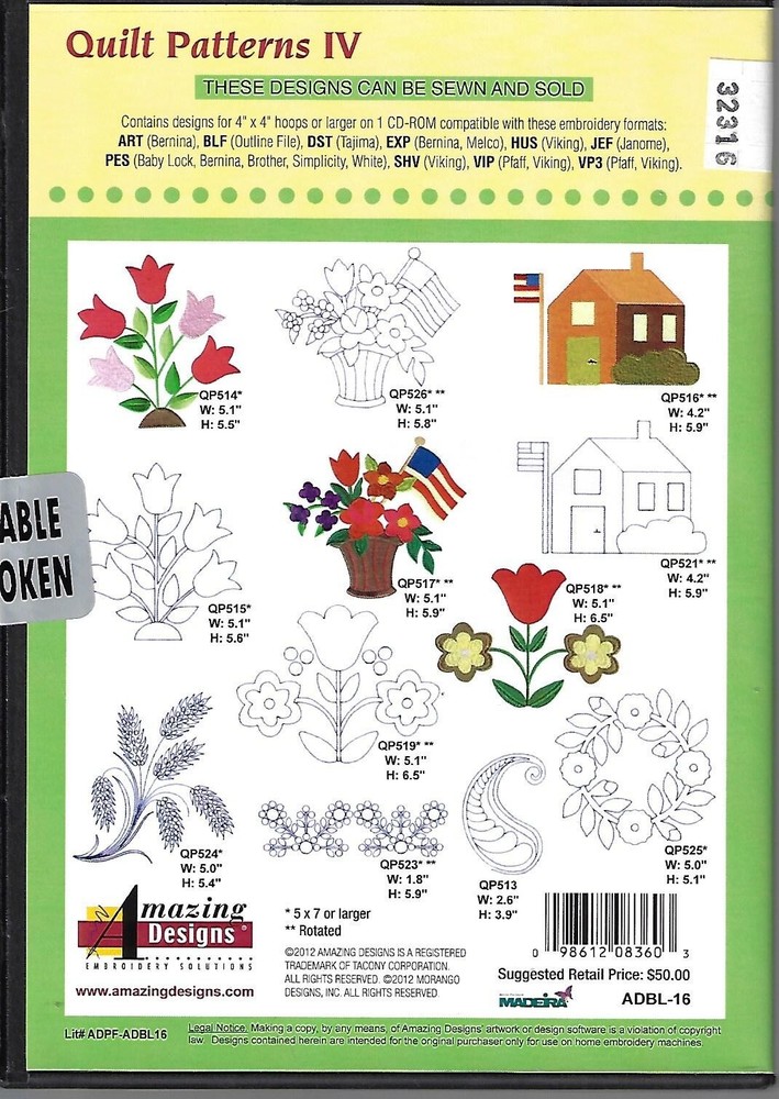 Amazing Designs - Quilt Patterns IV (CD-ROM) New