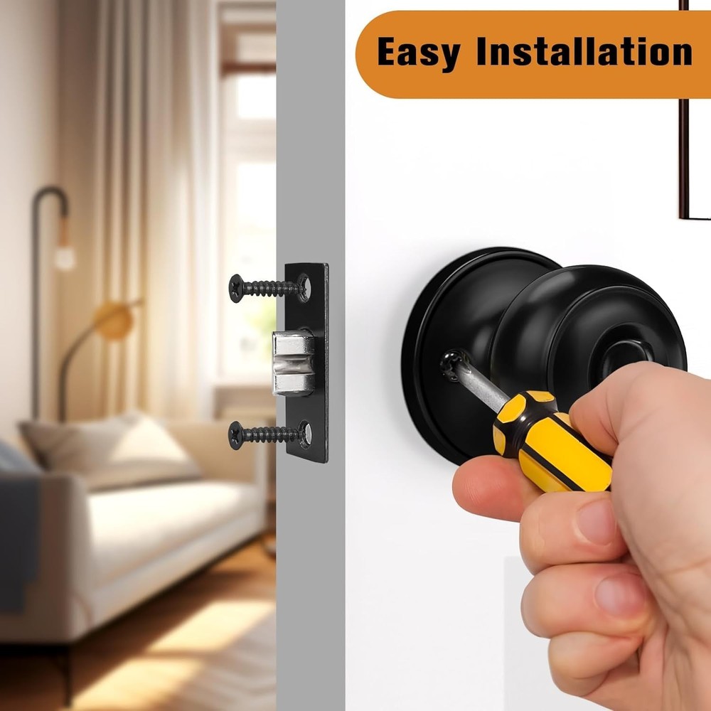 Black Bedroom Bathroom Door Knobs, Round Ball Style, 6 Pack