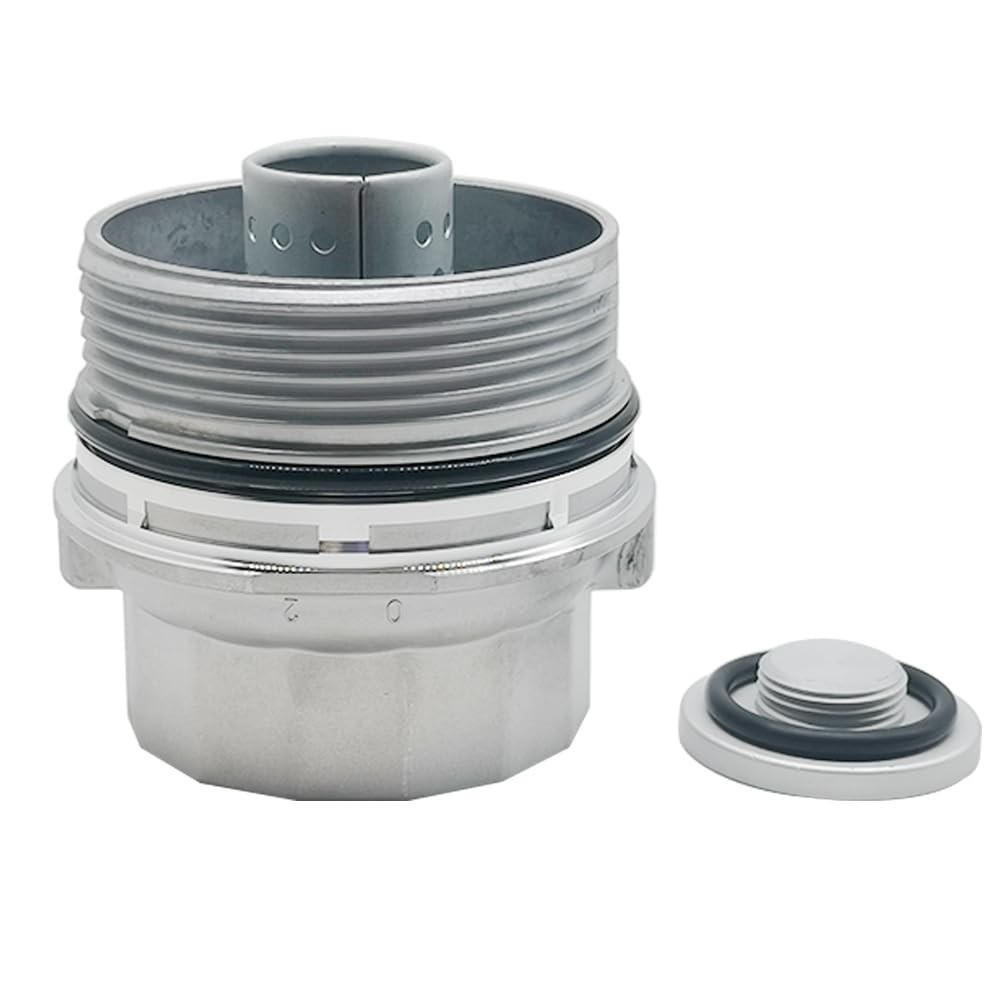 Oil Filter Housing Cap Assembly with Plug Drain Compatible Silver