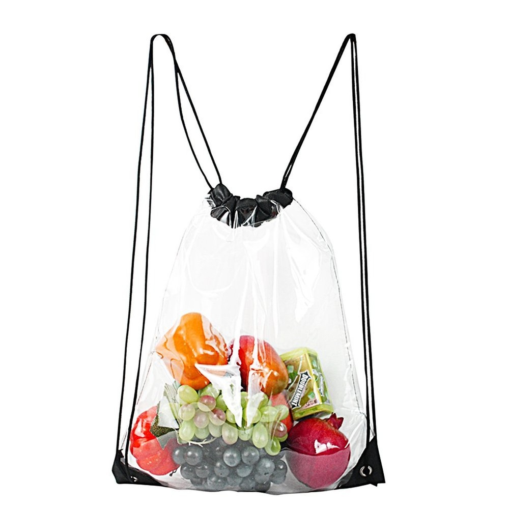 Clear Drawstring Bag Waterproof Stadium Drawstring Backpack Black