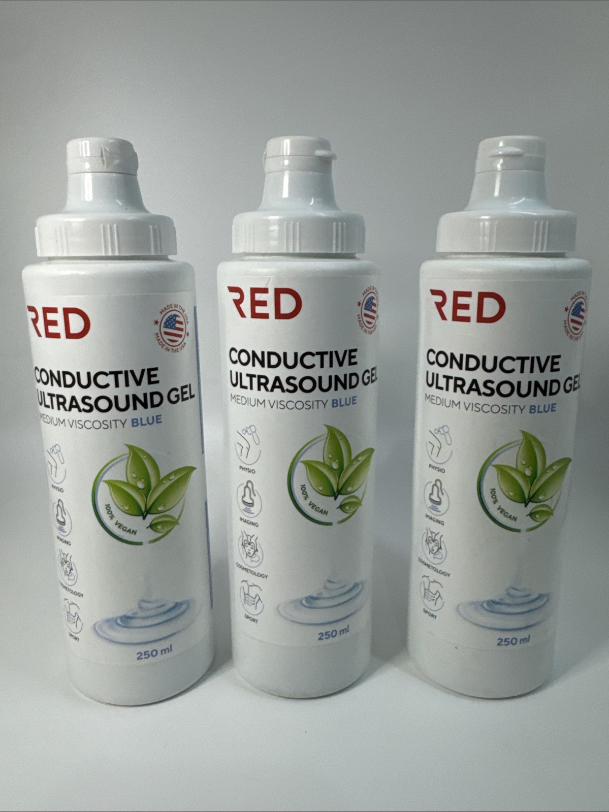 3x- RED Conductive Ultrasound Gel 2-Pack Medium Viscosity Clear 250ml Made USA