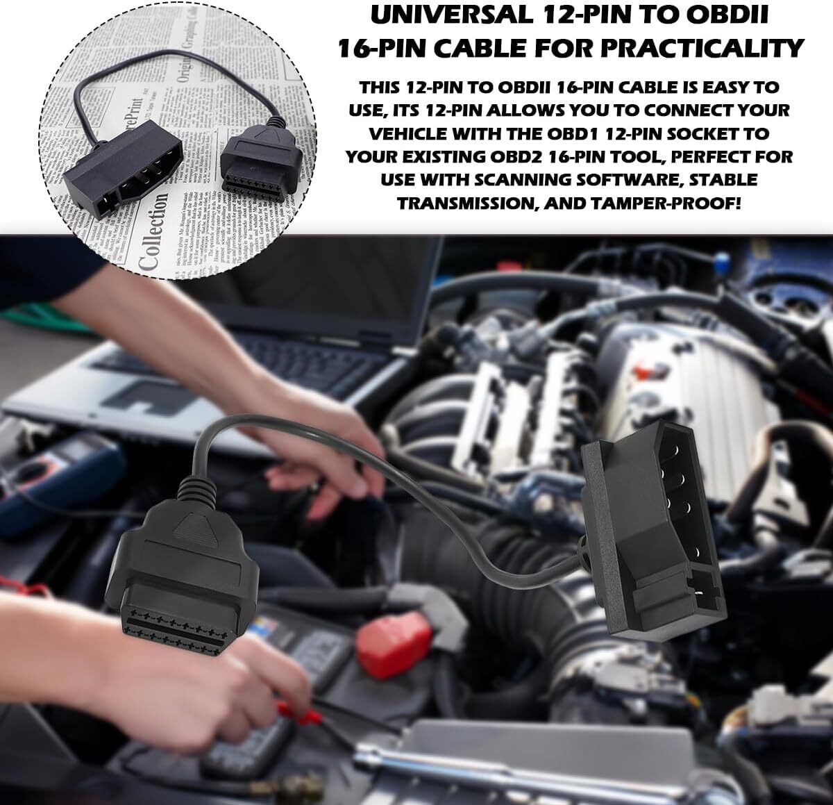 For Ford Engine Repair Tool 7 Pin OBD1 to OBD2 Cable Adapter Code Reader Scanner