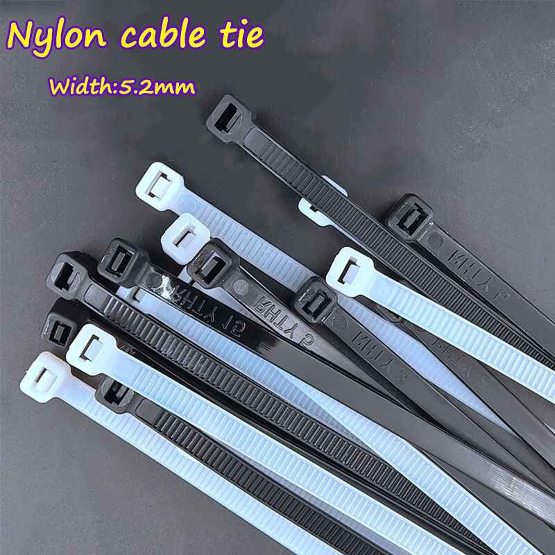 5.2mm Width Cable Ties Nylon Zip Tie Wraps Strong Long Multiple Size White/Black