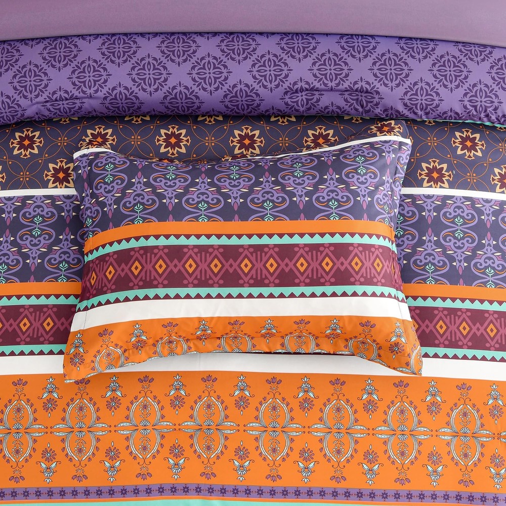 Boho Comforter Set King Size,7 Pieces Bohemian Striped Bedding Comforter Set ...