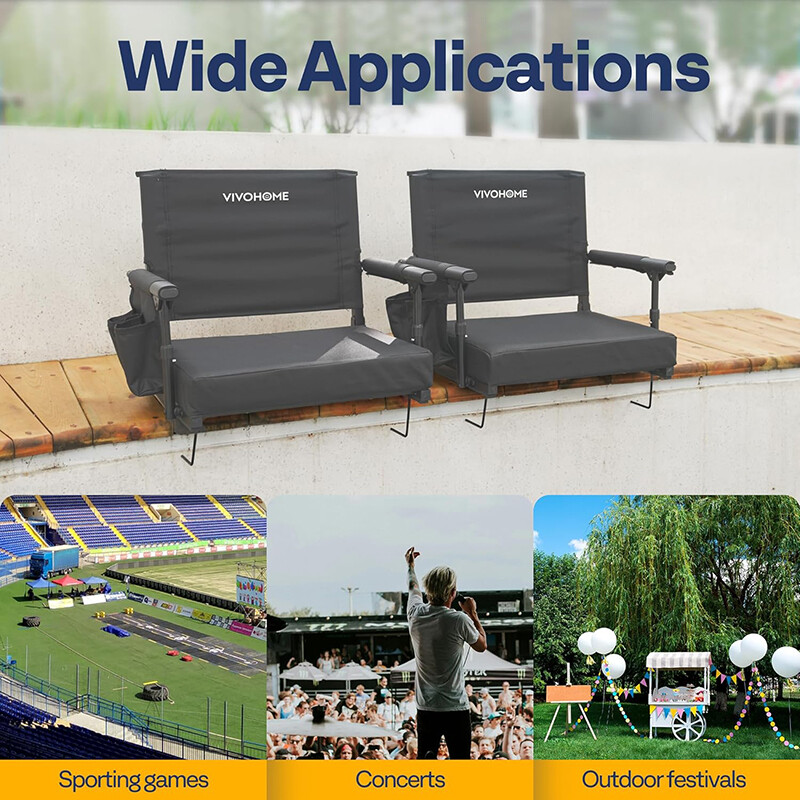 2 Pack Portable Stadium Seat Bleacher Chair Padded & Cup Holder Shoulder Strap