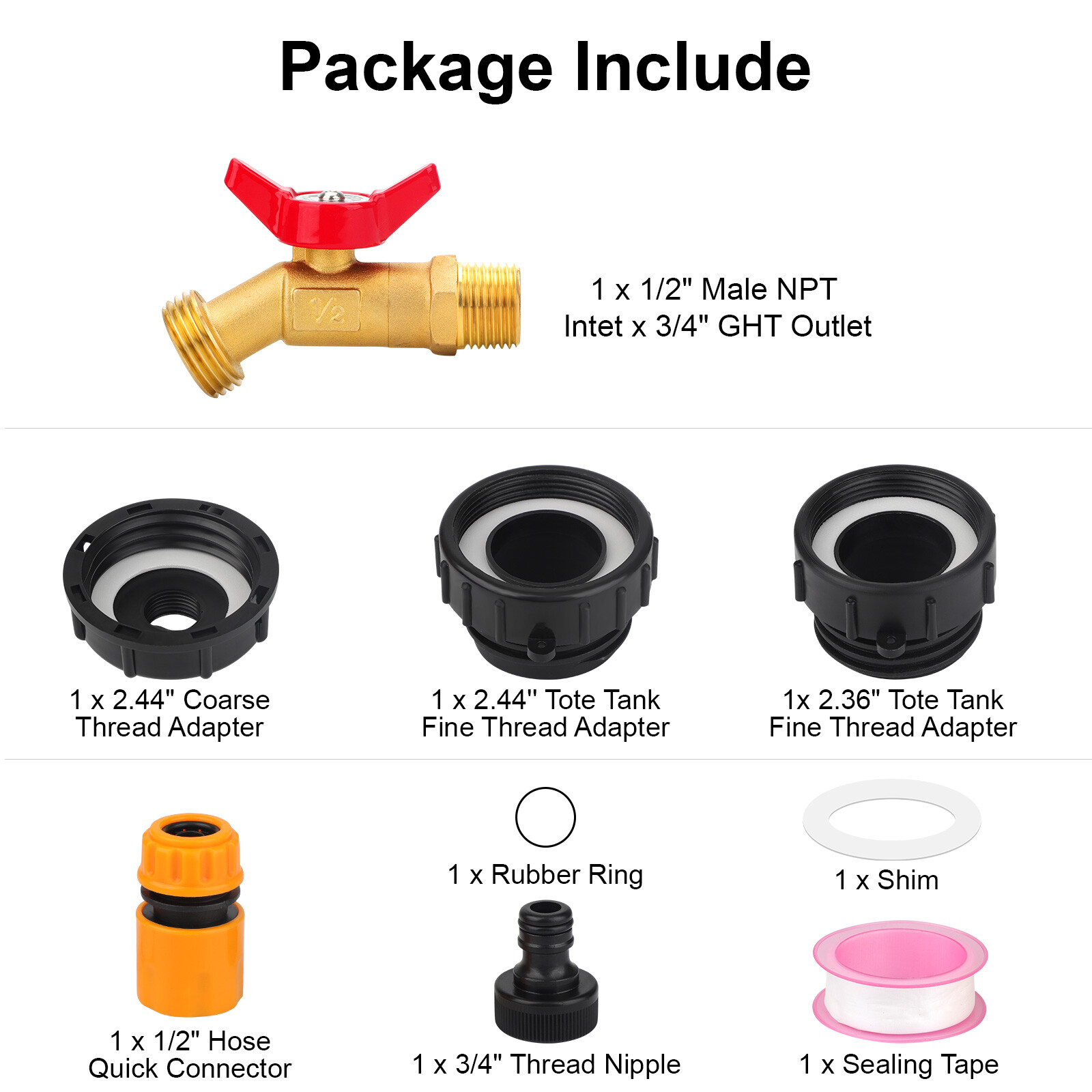 275-330 Gal IBC Tote Water Tank Hose Adapter 3 Sizes Brass Valve Connector