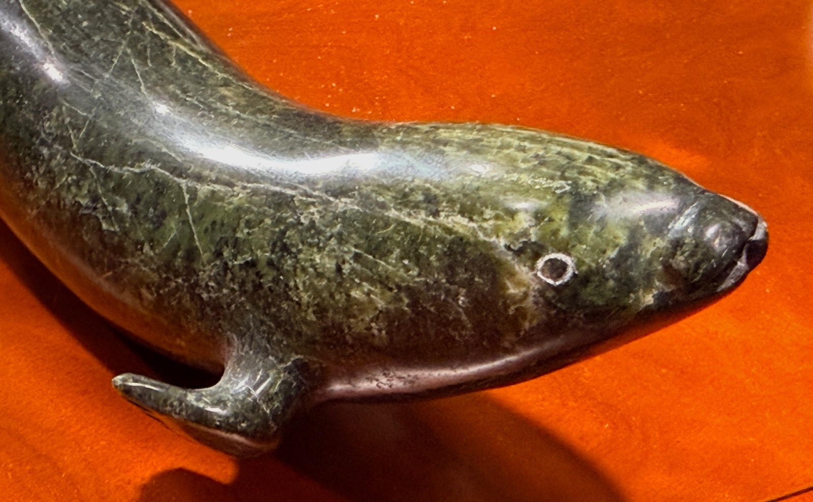 Inuit Serpentine Seal (Otter?) 11" - Signed Ning Ashoona, Beautiful