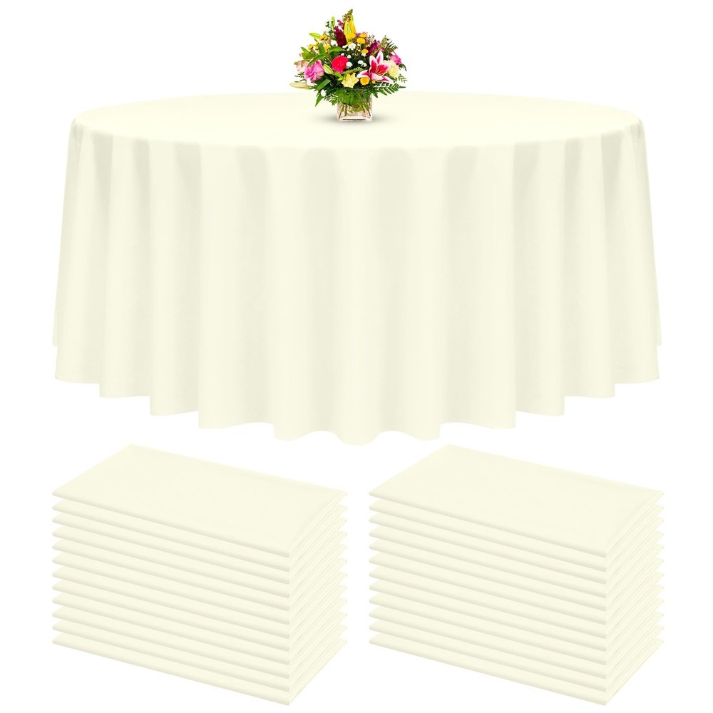 YMHPRIDE 24 Pack Plastic Table Cloth Disposable, 96 Inch Ivory Disposable Tab...