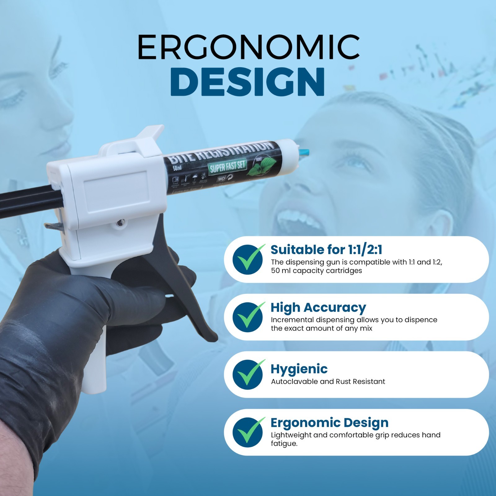 Dental Impression Universal Cartridge Dispenser Delivery Gun 1:1 2:1 77580