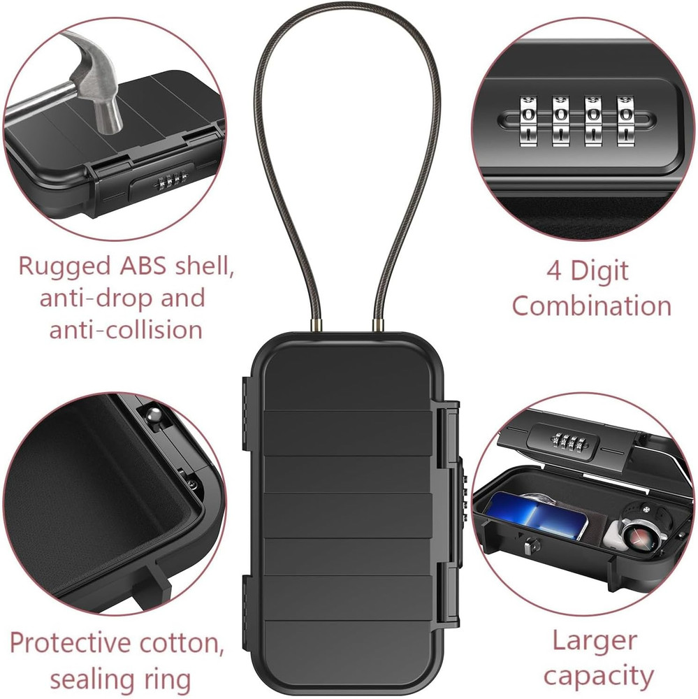 LOFICOPER Portable Safe Lock Box, 4 Digit Security Case, Beach Safe Box with Rem