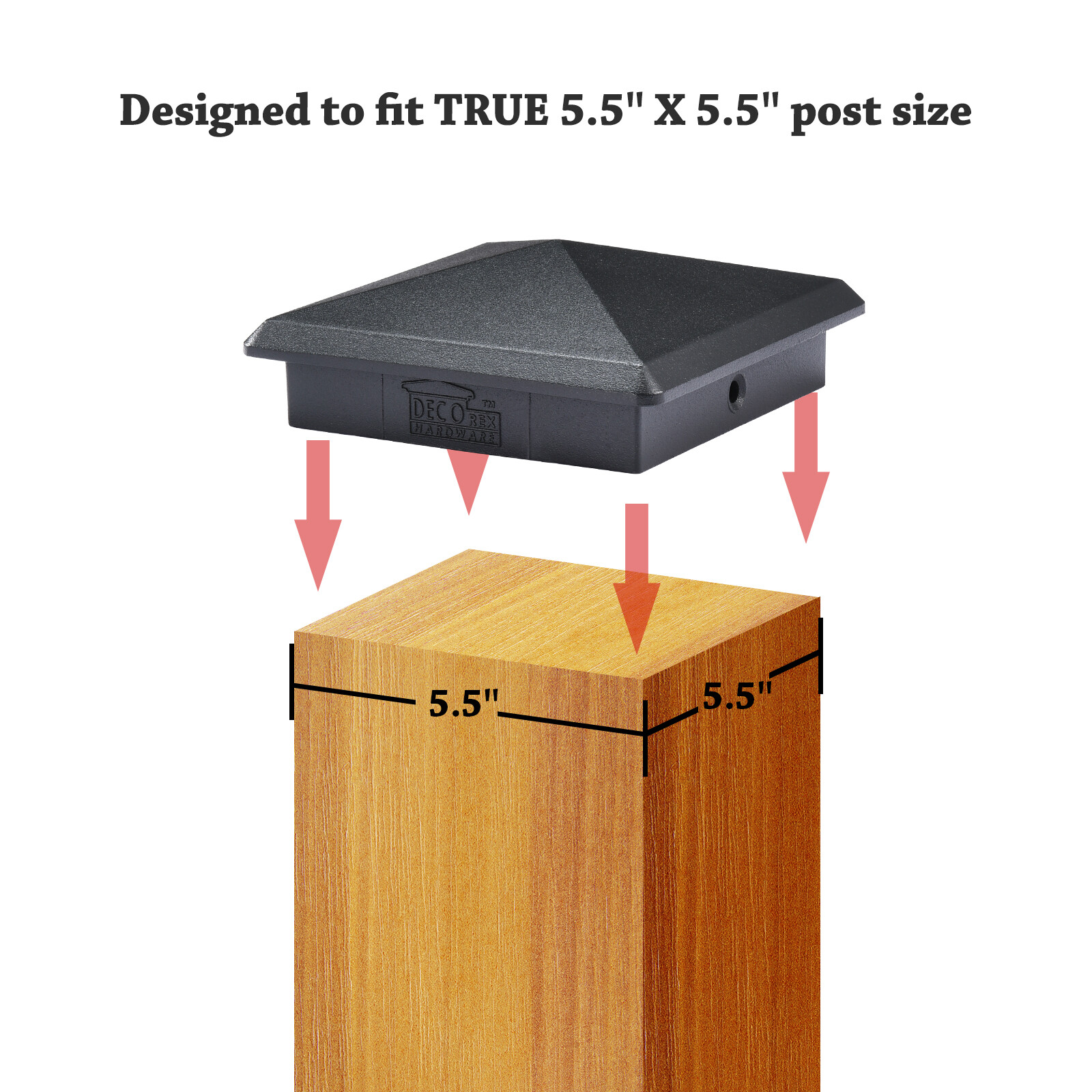 5.5" x 5.5" Heavy Duty Aluminium Pyramid Post Cap for Wood Posts - Black