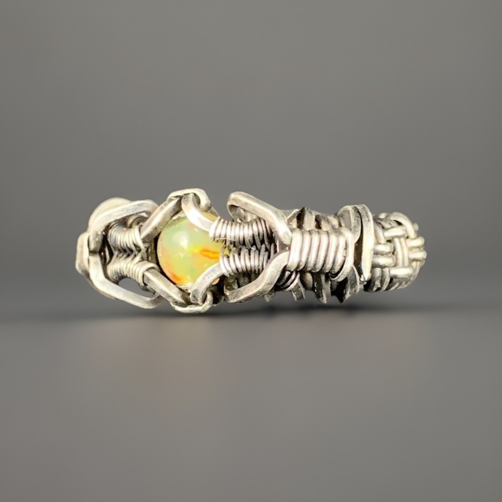 Fire Opal Ring Wire Wrapped Size 5.5