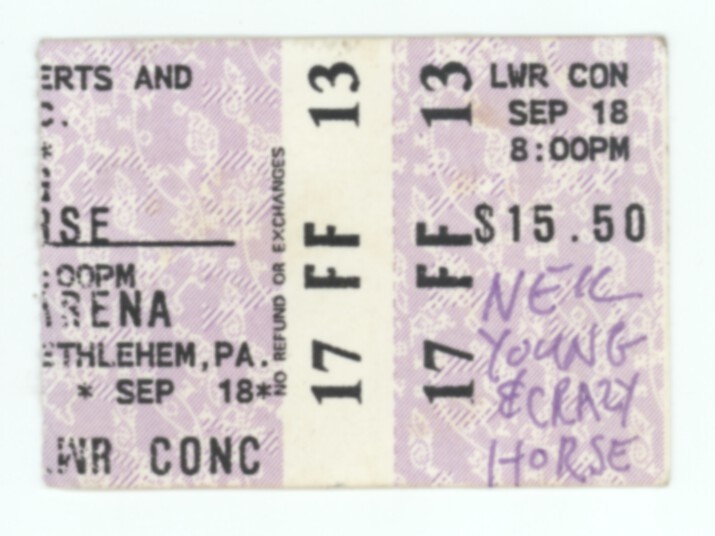 Neil Young & Crazy Horse 9/18/86 Bethlehem PA Rare Ticket Stub