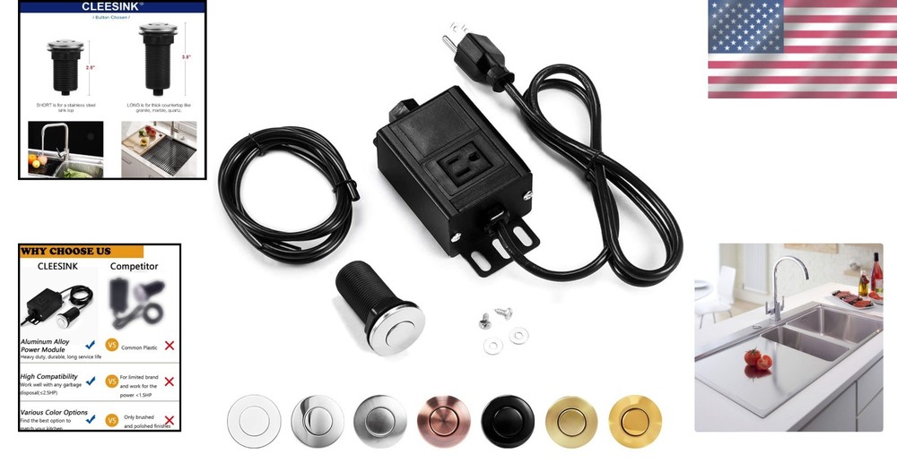 Touch Control Air Switch Kit for Garbage Disposal, Certified - Long/3.5" Size