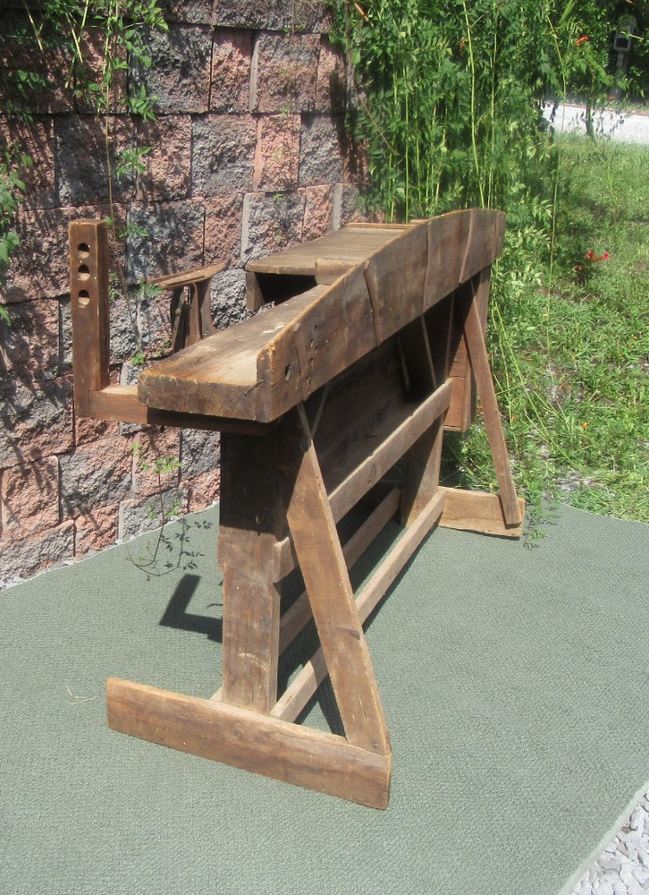 Antique Wood Carpenters Tool Workshop Saw Sharpening Work Bench Workbench
