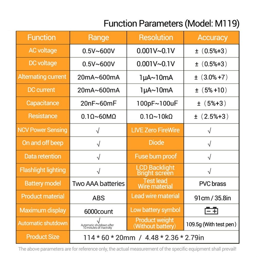 M119 6000 Count Digital Meter with Flashlight for Convenience During Testing