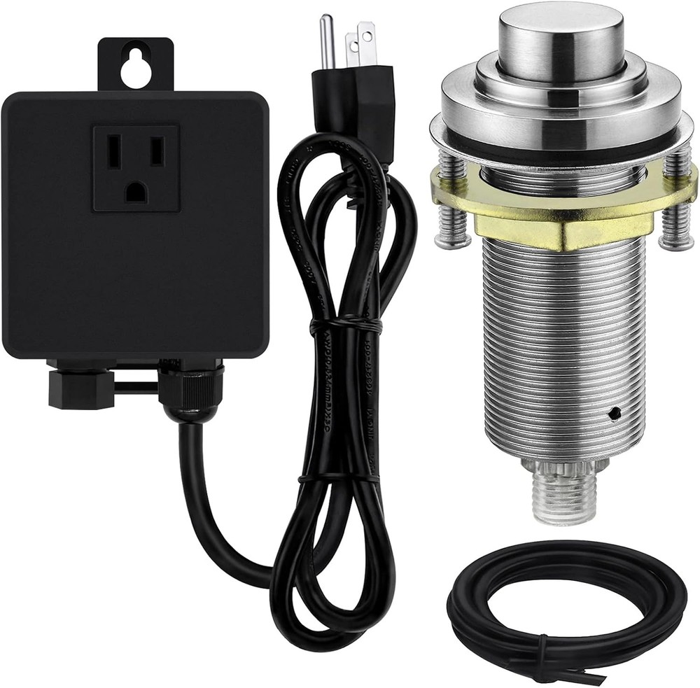 Brushed Nickel Air Switch Kit: Full Brass, Long Button, Garbage Disposal, Cert
