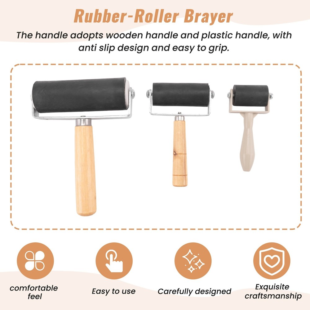 3 Pack Rubber-Roller Brayer Rollers 1.4/2.4/4 Inch Art Craft Roller for4020