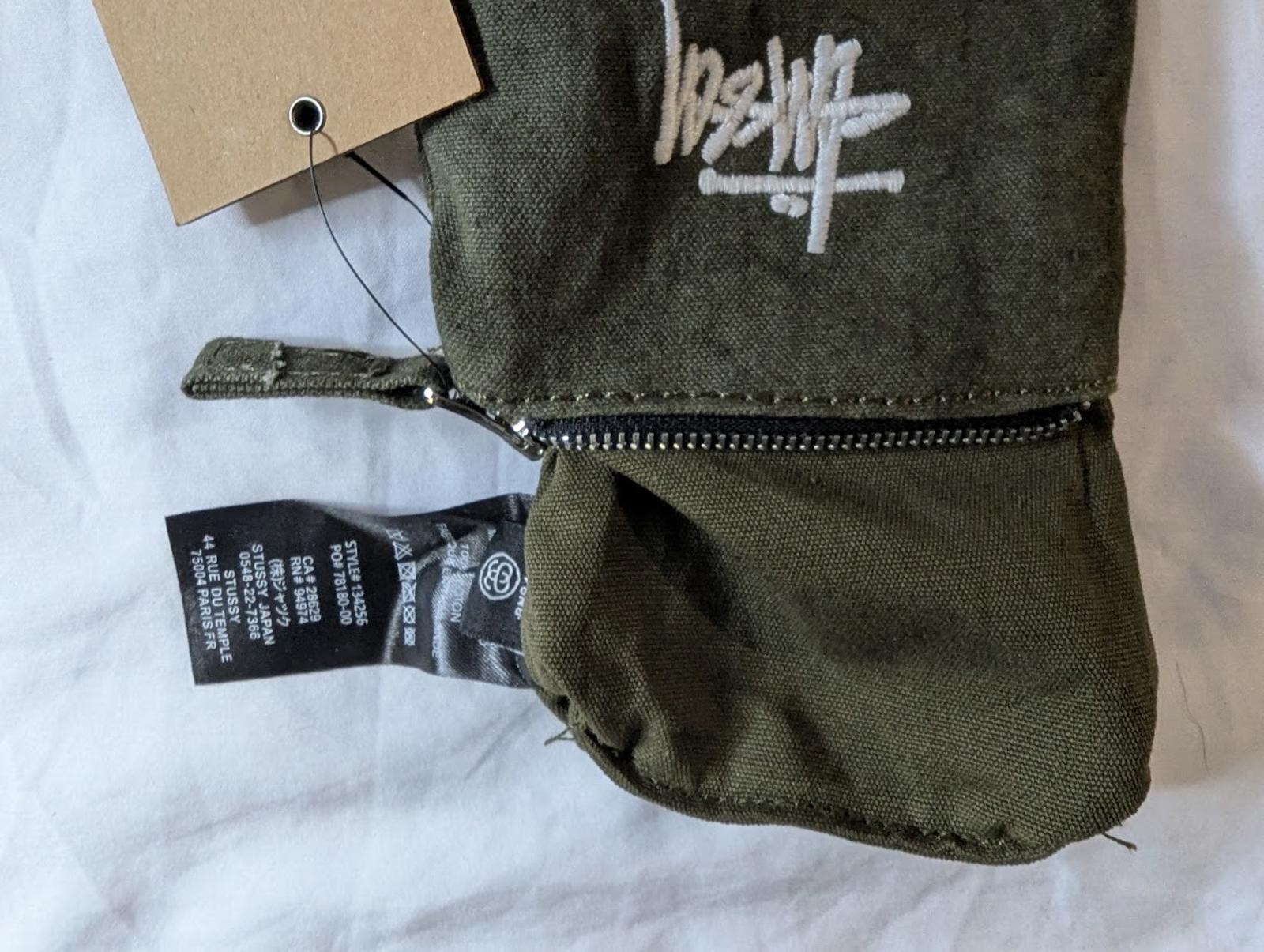 Stüssy Canvas Coin Pouch Wallet Olive Green Basic Stock Logo Embroidered NWT