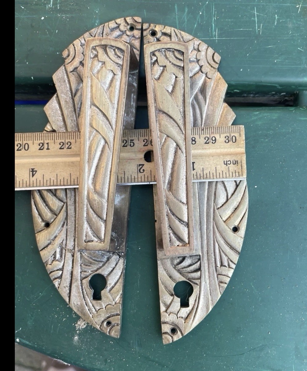 French Art Deco Brass Furniture Pair 5¾” Handles Hardware Gold Antique Door
