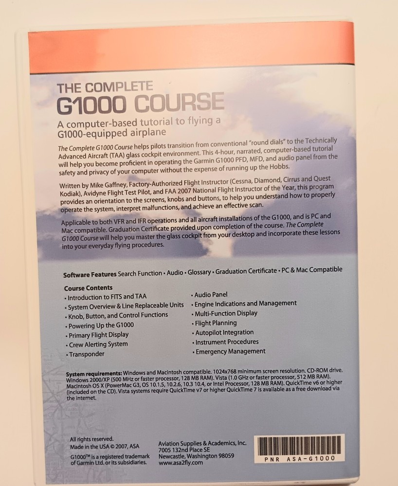 The Complete G1000 Course CD-ROM Software 2007 Tutorial Flying G1000 Airplane