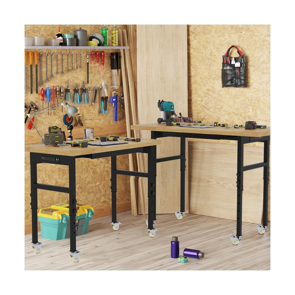 60'' Adjustable Workbench, Heavy-Duty Work Bench Table with Wheels and Power ...