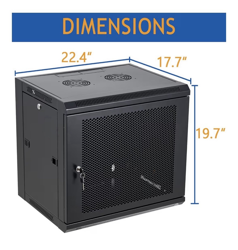 9U Wall Mount Server Cabinet Network Rack With Vented Enclosure Deep Door Lock