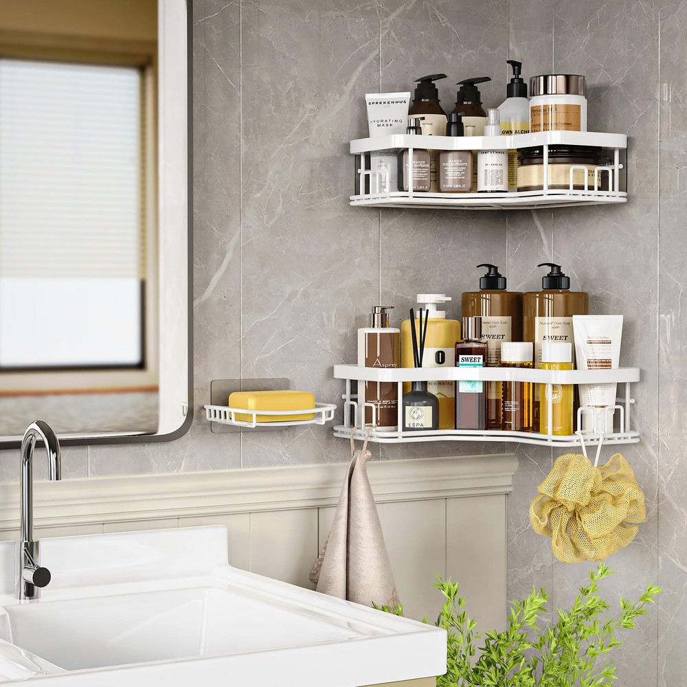 MAXIFFE Shower Caddy Organizer, 3-Pack Corner Organizer White