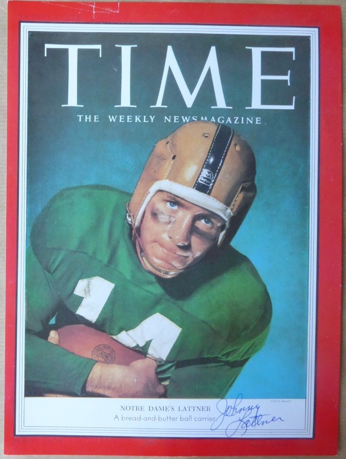 Johnny Lattner Notre Dame Football Time Magazine Single Sheet Signed