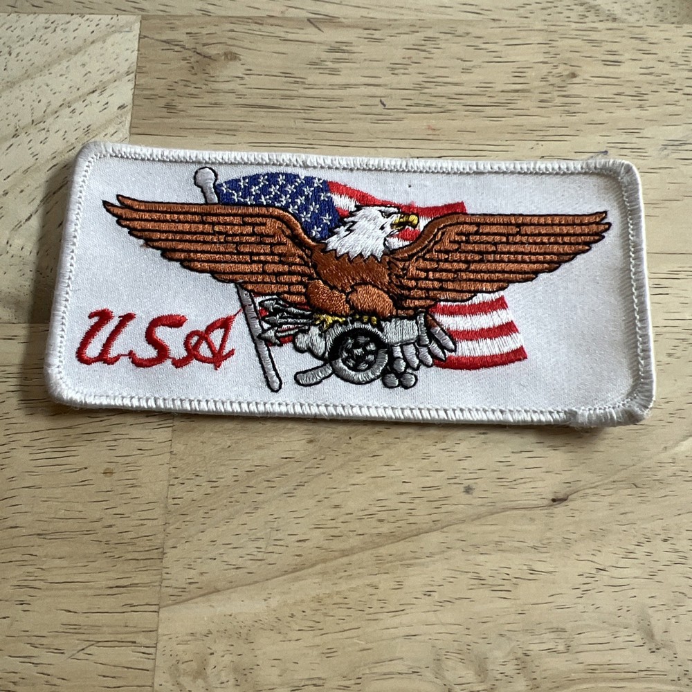 USA Flag Harley Davidson Eagle Logo Patch White with Red Lettering