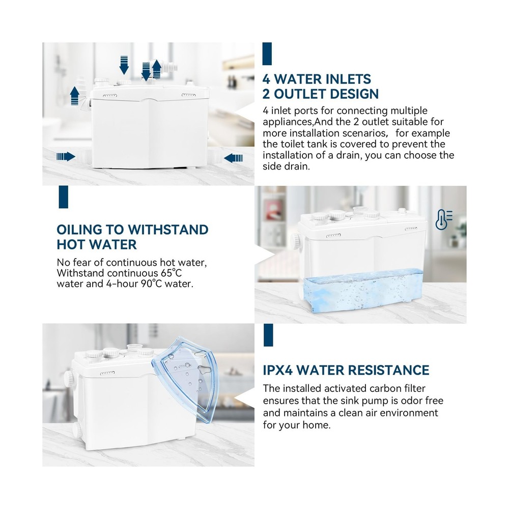 1200W Utility Sink Pump with Blade PCB Function Under Sink Pump Upflush to 39...