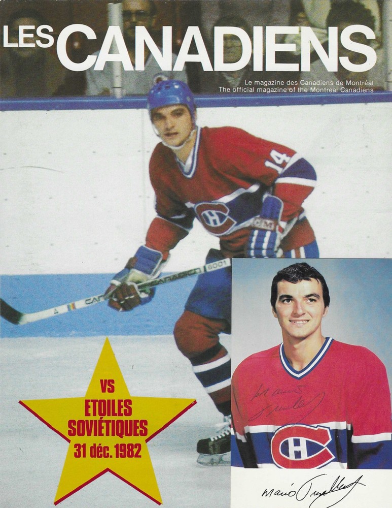 LES CANADIENS 1982 PROGRAM COVER with MARIO TREMBLAY SIGNED POSTCARD