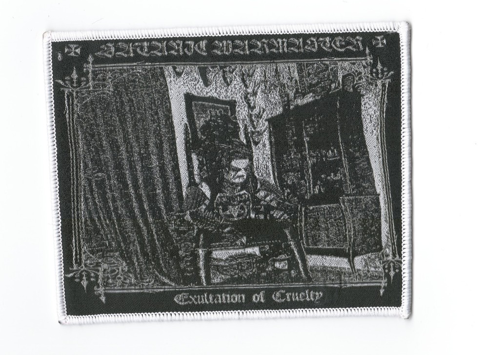 SATANIC WARMASTER , EXULTATION OF CRUELTY, SEW ON WHITE BORDER WOVEN PATCH