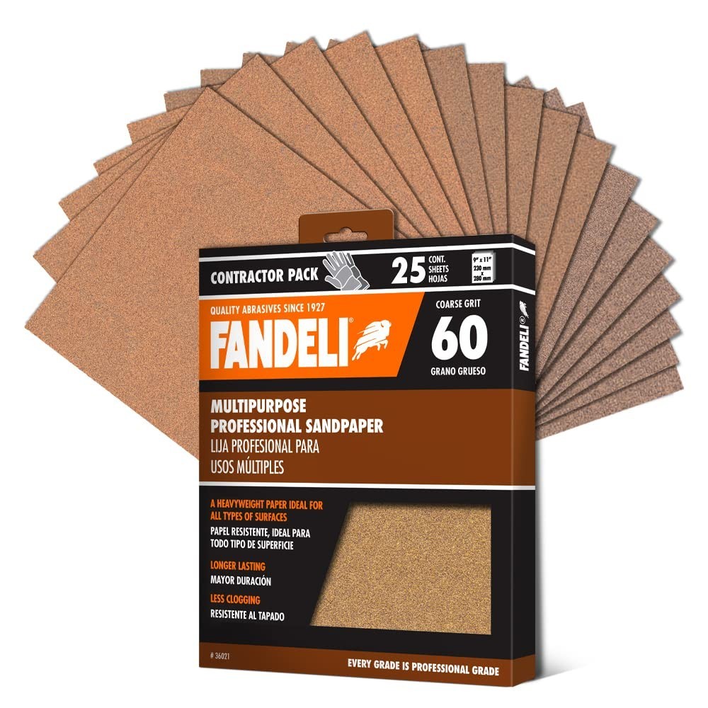 060 Grit Multipurpose Sandpaper Sheets, Brown , 9" x 11", 25-Sheet