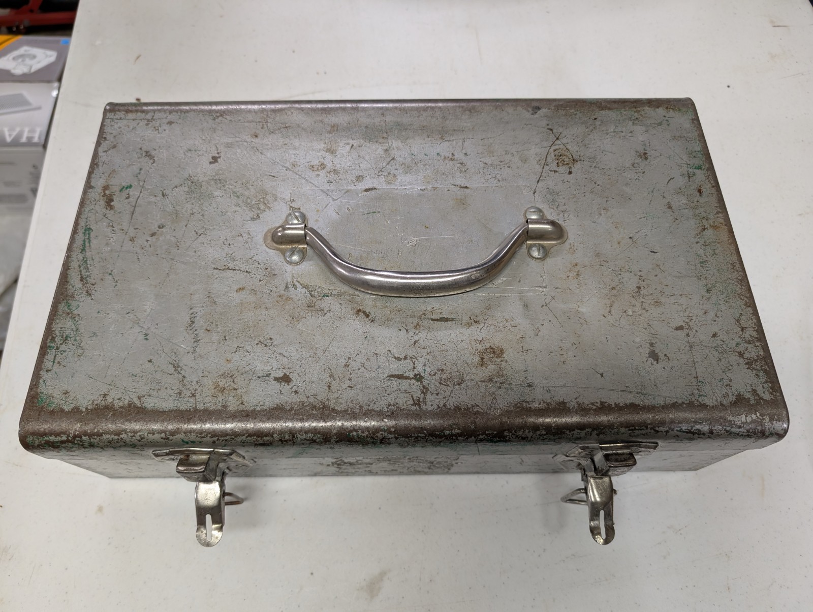 Vintage Metal Toolbox with 50+ assorted lot of tools