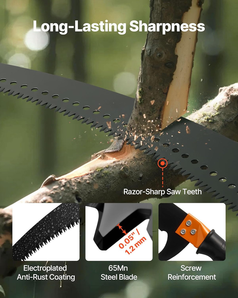 Manual Pole Saw, 4.46-26.4 Ft Extendable Tree Pruner with Scissors, Sharp 65Mn S