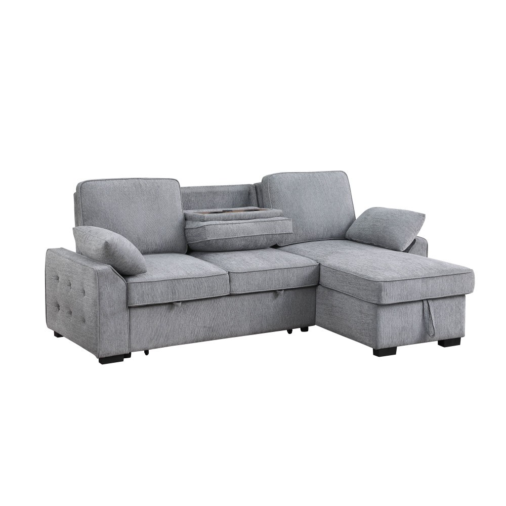 Light Gray 91"W Reversible Sleeper Sectional Chenille Storage Chaise & Table