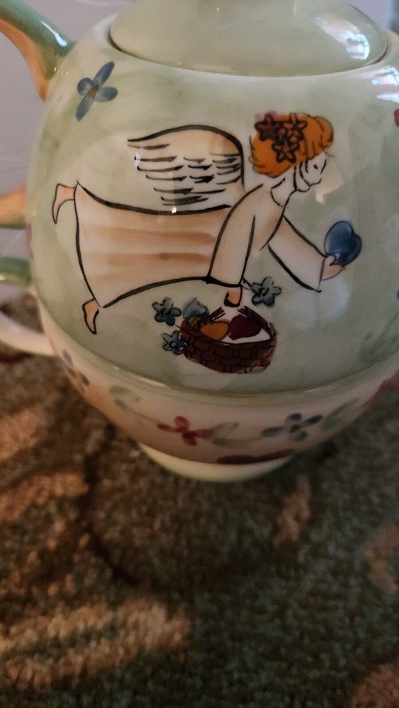 Beautiful Green Mesa International Angel Stackable 3pc Tea Pot Set!