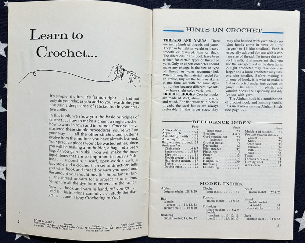 Learn to Crochet Pattern Booklet 1970's Vintage Basic Instructions Cloche Poncho