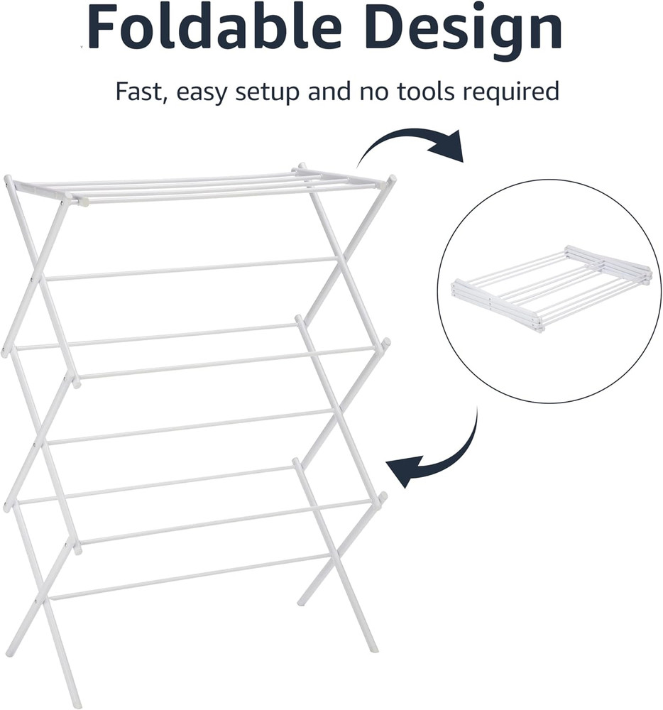 Foldable Portable Clothes Drying Rack for Indoor Air Drying, Collapsible Design,