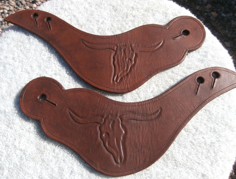 Custom Made Leather Dove Tail Steer Head Spur Straps