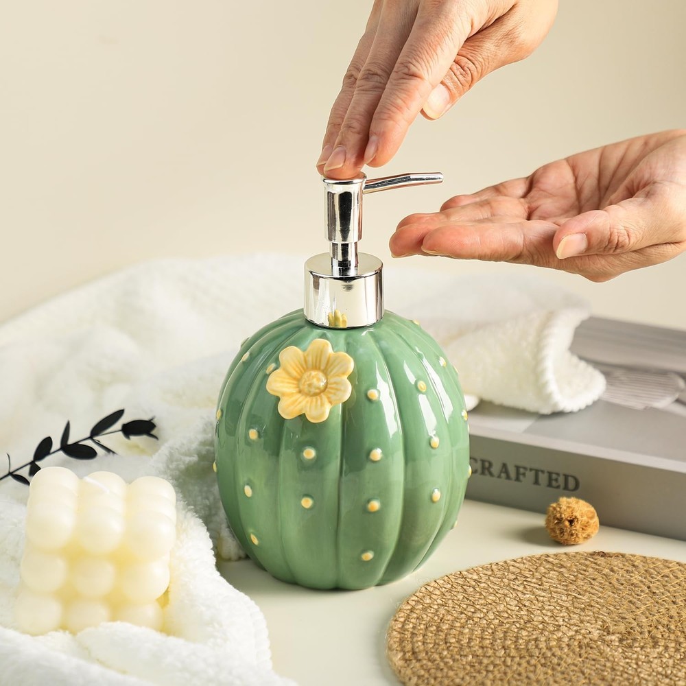 Cactus with Yellow Pattern Soap Dispenser with Pump, Refillable Lotion Soap B...