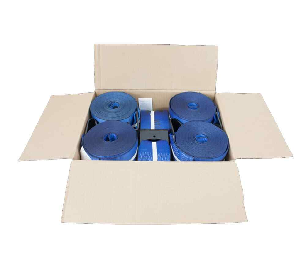 (10 Pack) Kinedyne 4"x30' Tie Down Winch Straps w/flat hook, WLL 5400 - Blue