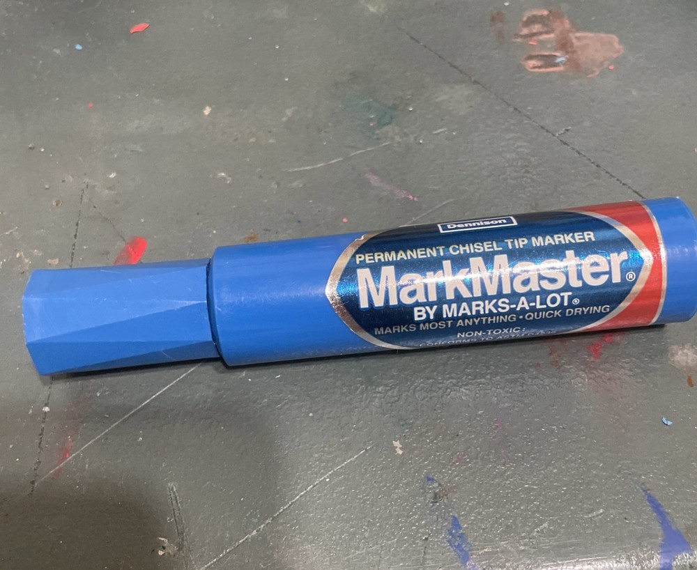 Vintage Dennison Mark Master Permanent Marker Blue Chisel Tip Jumbo Graffiti