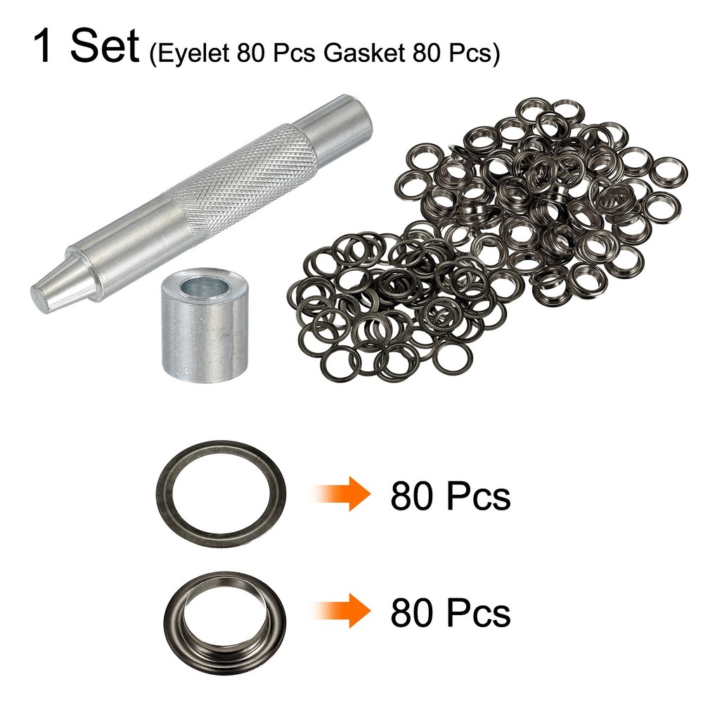 80Set Grommets Eyelets Kit 10mm Copper Eyelets with Setting Tool Gun Black