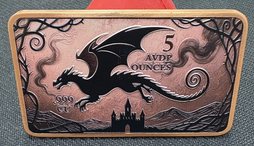 5oz Flying Dragon Colorized Copper Bar in Capsule