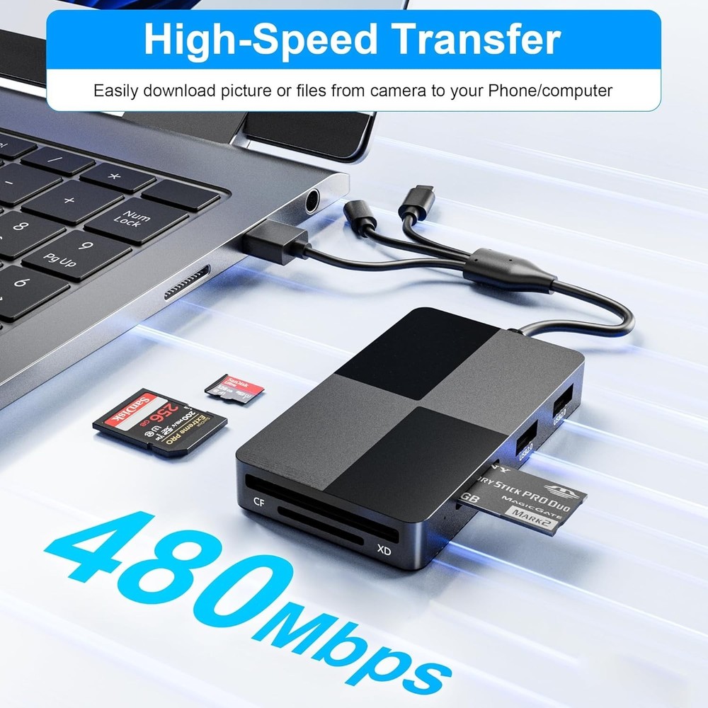XD/MS/TF/CF/SD Card Reader for iPhone, 8 in 1 Multi Memory Stick Pro Duo Adap...