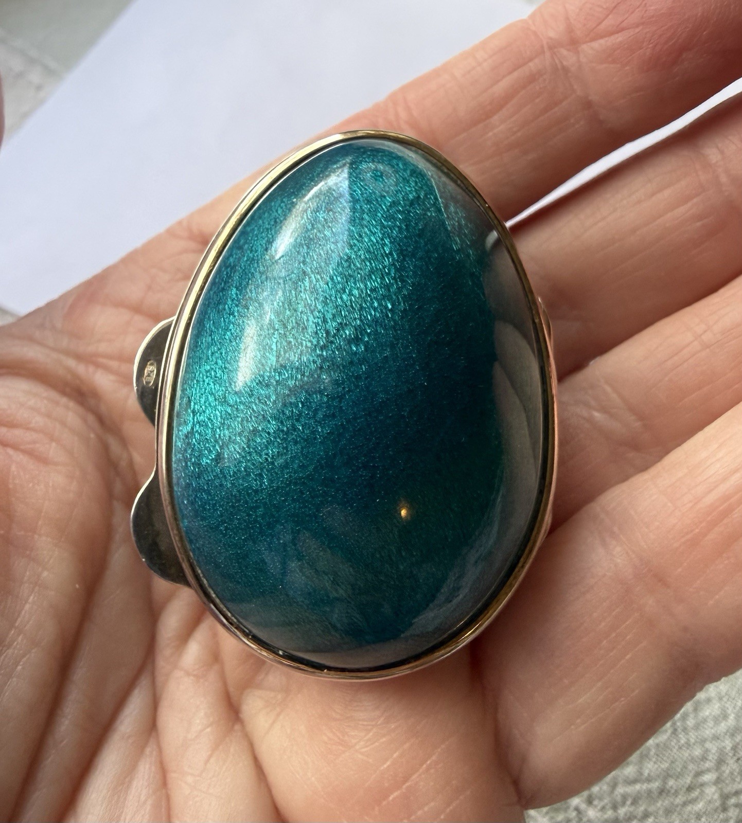 Antique Hallmarked  Turquoise Enameled Sterling Silver Egg Trinket Box