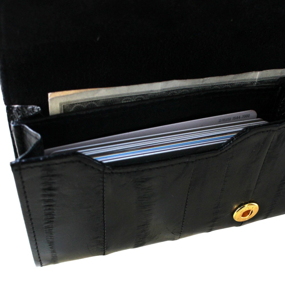 Genuine Eel Skin Leather Button Wallet Purse